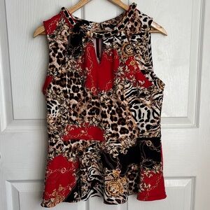 Thalia Sodi Red Black Leopard Print Chain-Accent Sleeveless Top size Large Mob